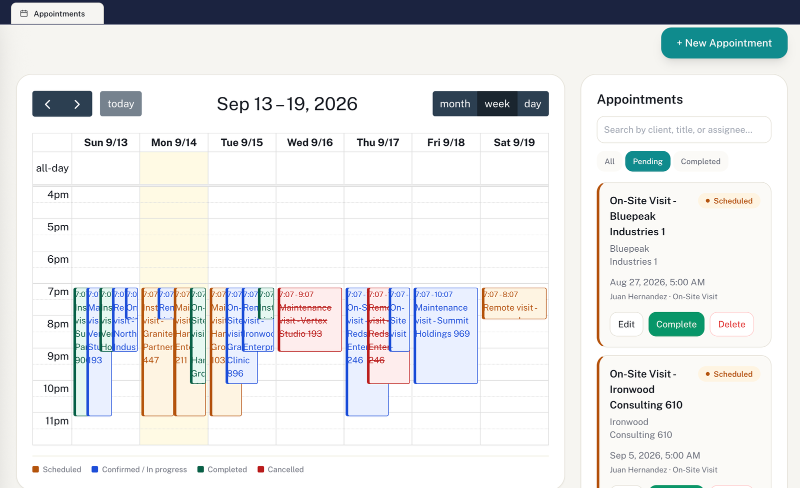 Appointments calendar