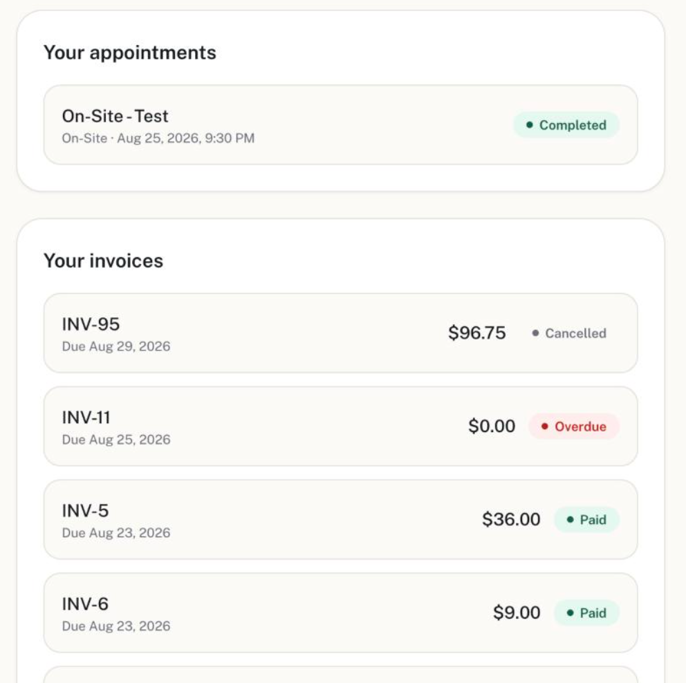 Appointments and invoices in the Client Portal