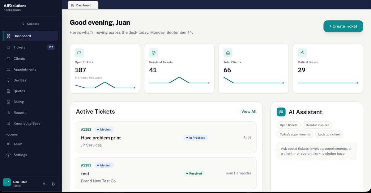 AJPX Desk dashboard